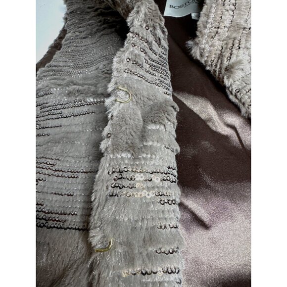 Boston Proper Vest Size 16 Taupe Faux Fur Sparkle Sequins Hook Closure NWOT - Picture 4 of 7
